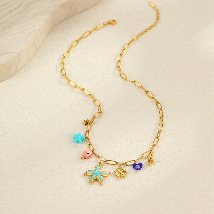 Romantische geometrische Edelstahl Gold Farbe Damen Anhänger Halsketten h5Bild4