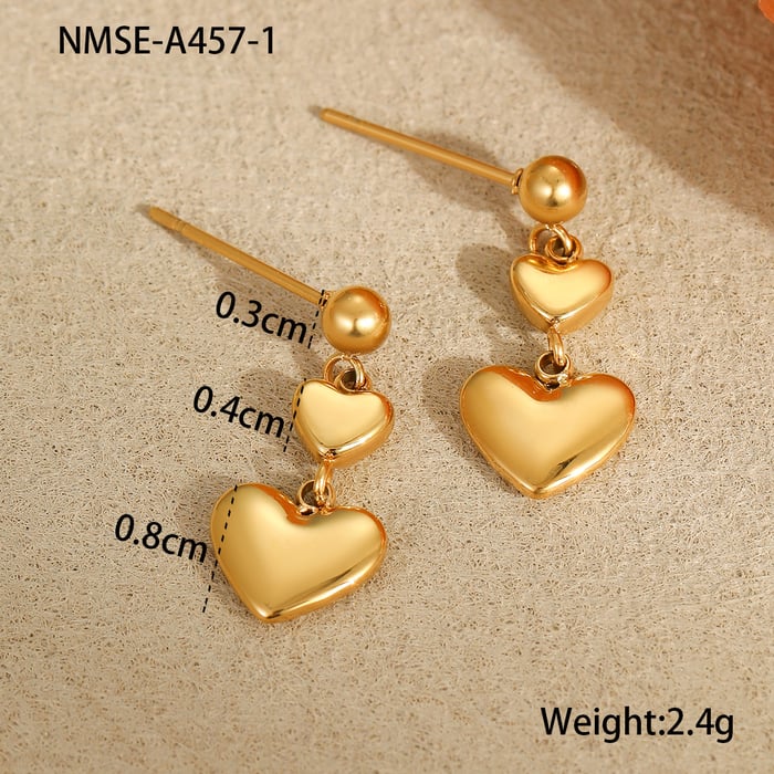 Simple Series Sweet Heart Stainless Steel  Gold Color Women's Drop Earrings