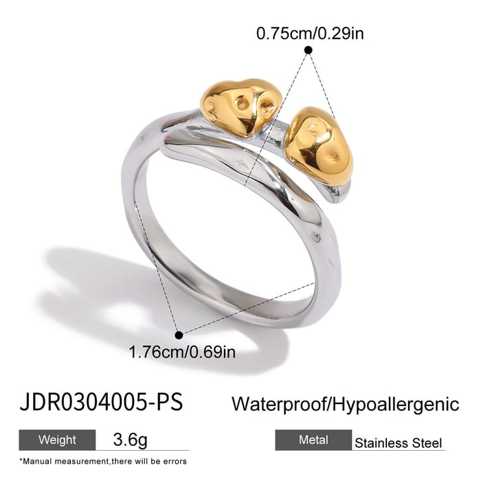 1 Piece Simple Series Heart Stainless Steel Gold & Silver Color Statement Rings h5Picture2