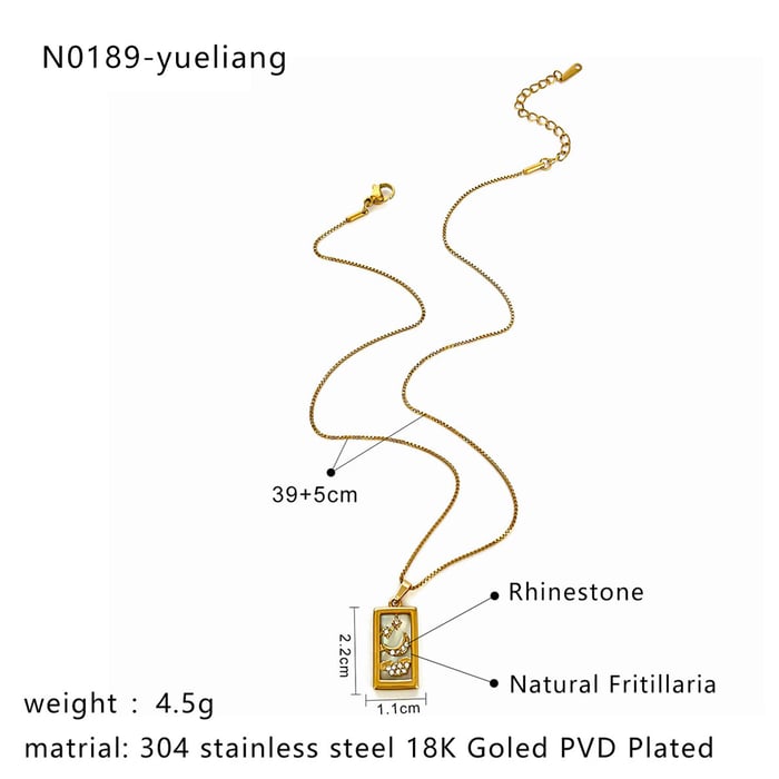 1 Piece Stainless Steel Gold Color Rhinestone Pendant Necklace h5Picture2