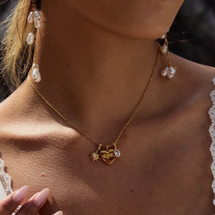 1 Piece Exquisite Heart Stainless Steel Gold Color Women's Pendant Necklaces h5Picture5