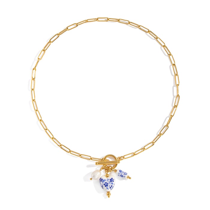 1 Piece Ceramic Flower Stainless Steel Gold Color Pendant Necklace h5Picture5