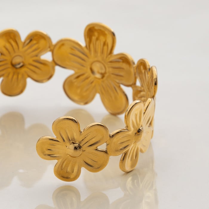 1 Stück Persönlichkeit Blume Edelstahl Gold Farbe Damen Armreifen h5Bild5