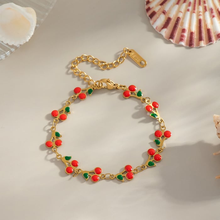 1 Piece Sweet Cherry Stainless Steel Gold Color Chain Necklaces h5Picture4