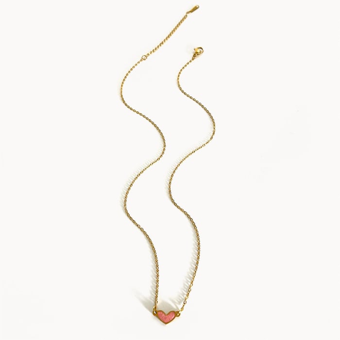 1 Piece Enamel Heart Stainless Steel Gold Color Pendant Necklace