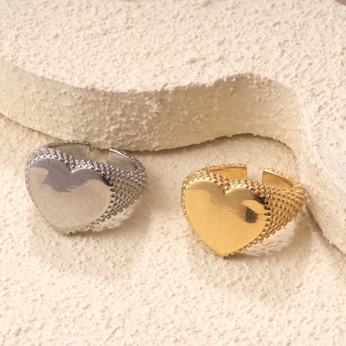 1 Piece Romantic Series Daily Heart Stainless Steel   Gold Color  Statement Rings h5Picture5