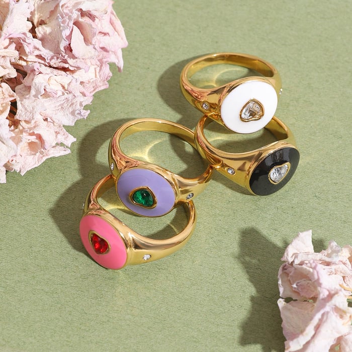 1 Stück bunte Herz Edelstahl Gold Farbe Statement Ringe h5Bild2