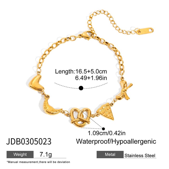 1 Stück Charm-Armbänder aus Edelstahl in Lebensmittelform in Goldfarbe für Damen Bild2