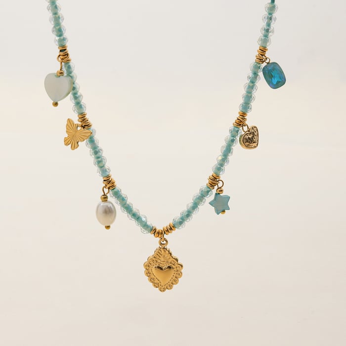 1 Stück Zarte Herz Blau Edelstahl Gold Farbe Damen Anhänger Halsketten h5Bild7