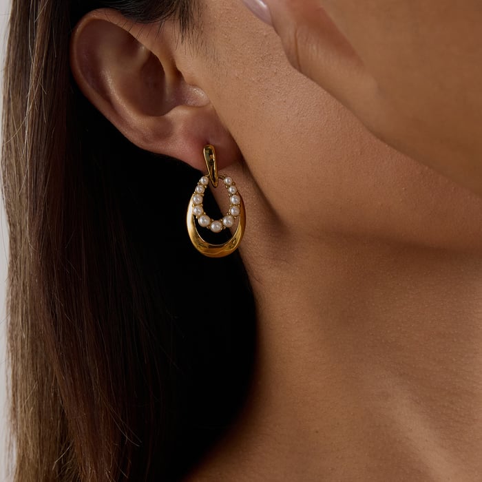 1 Pair Classic Series Retro Droplet Stainless Steel Gold Color Women's Drop Earrings h5Picture8