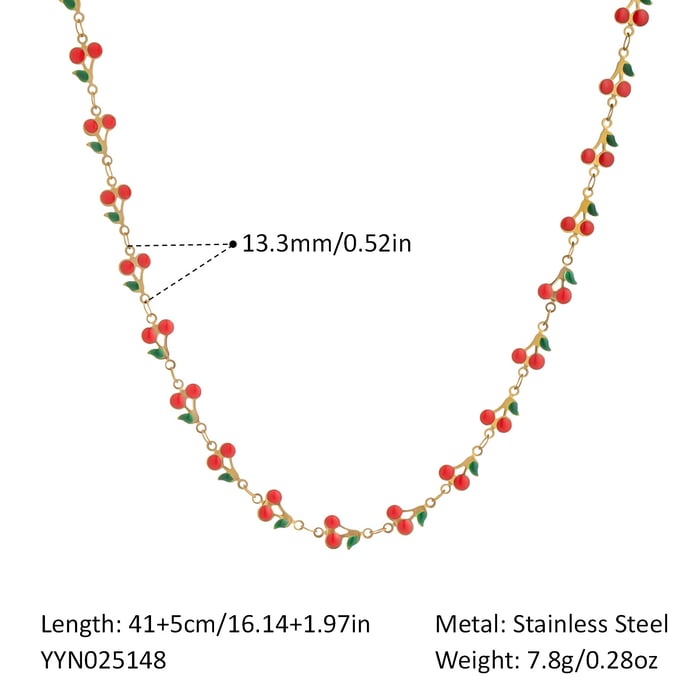 1 Piece Sweet Cherry Stainless Steel Gold Color Chain Necklaces