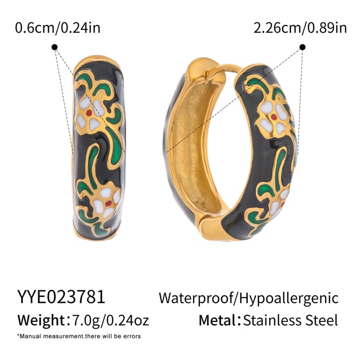 1 Pair Romantic Flower Stainless Steel Gold Color Hoop Earrings
