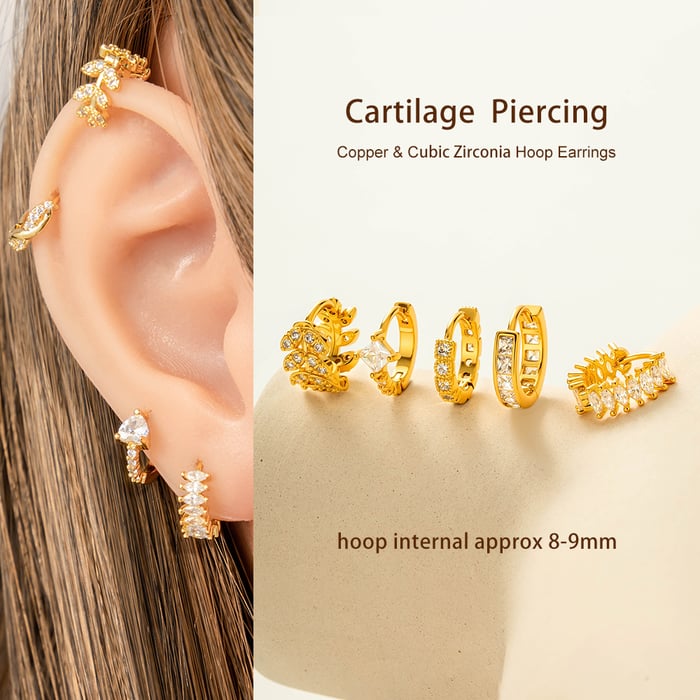 1 Piece Exquisite Copper Gold Color Zircon Women's Hoop Earrings h5Picture5