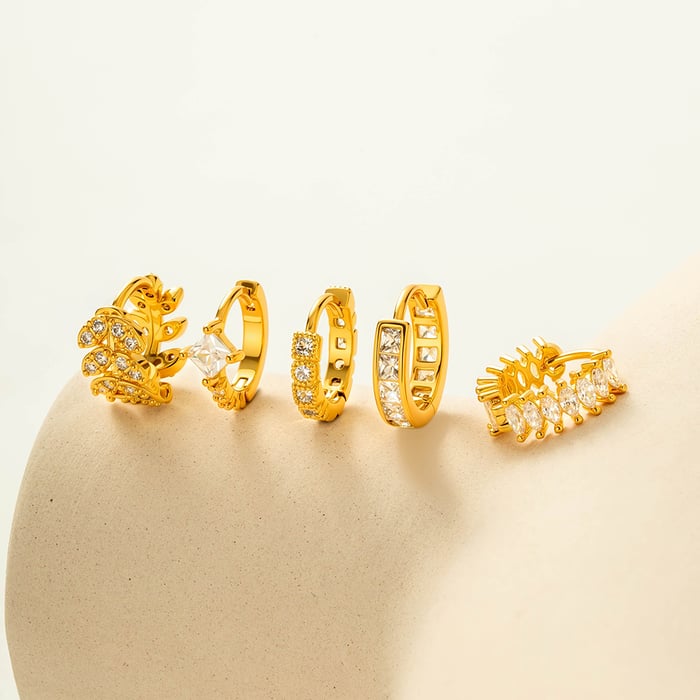 1 Piece Exquisite Copper Gold Color Zircon Women's Hoop Earrings h5Picture4