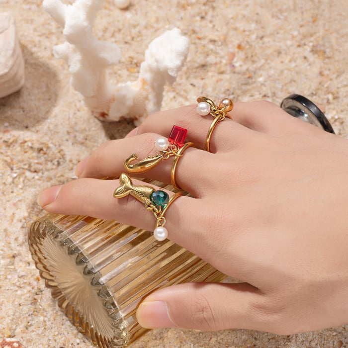1 PIece Oceanic Stainless Steel Gold Color Statement Rings h5Picture3