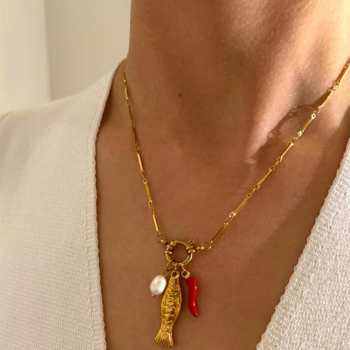 1 Piece Fish Stainless Steel Gold Color Pendant Necklace h5Picture2