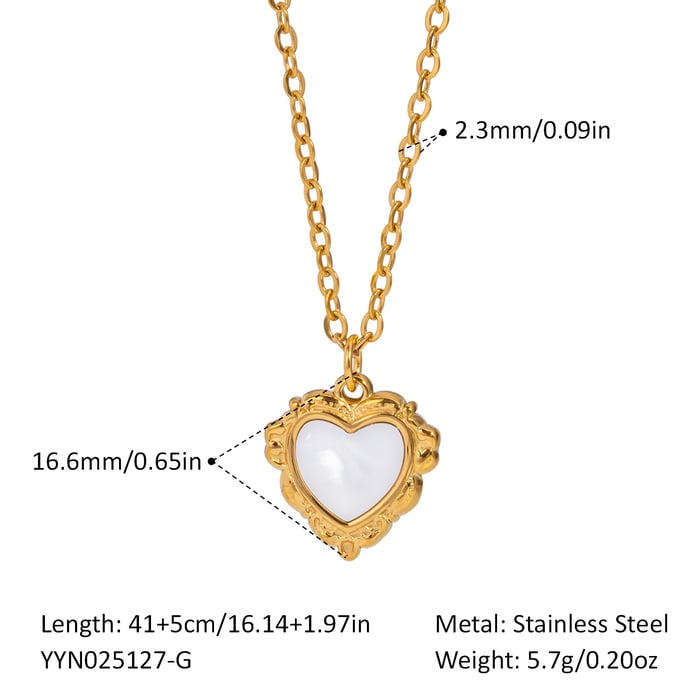 1 Piece Heart Stainless Steel Gold Color Pendant Necklaces