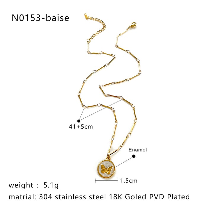 1 Piece Enamel Butterfly Stainless Steel Gold Color Pendant Necklace