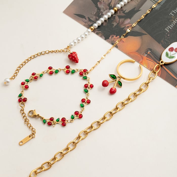 1 Piece Vivid Cute Fruits Stainless Steel Gold Color Women's Charm Bracelets h5Picture6