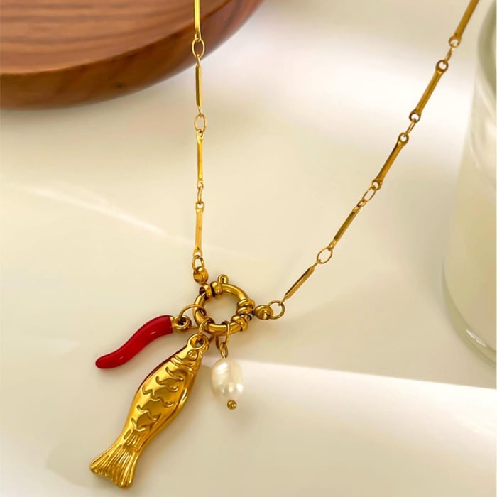 1 Piece Fish Stainless Steel Gold Color Pendant Necklace h5Picture3