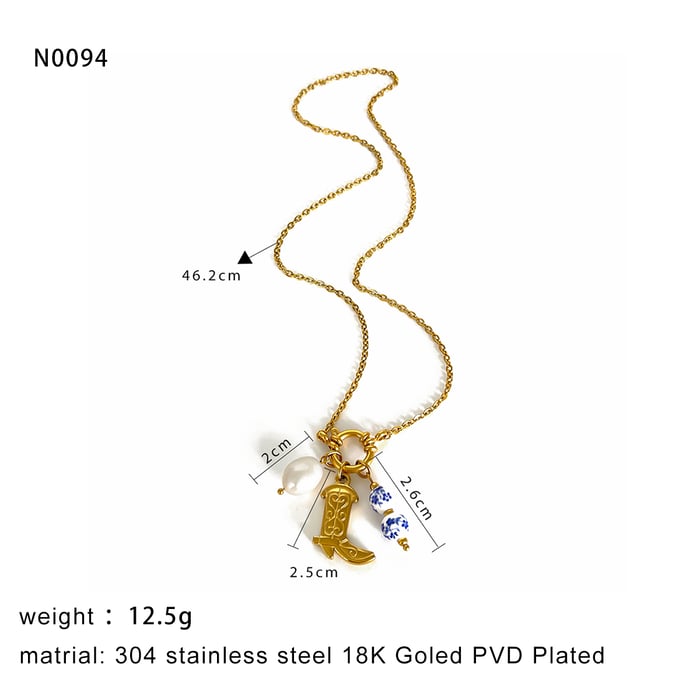 1 Piece Boots Stainless Steel Gold Color Pendant Necklace