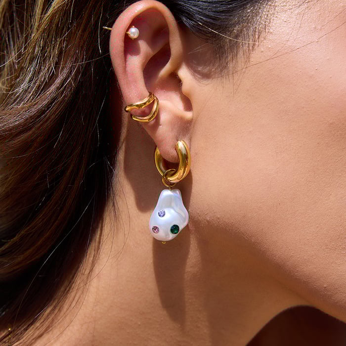 1 Pair Colorful Asymmetry Stainless Steel Gold Color Women's Drop Earrings h5Picture5