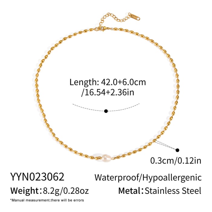 1 Piece Stainless Steel Gold Color Beaded Necklace