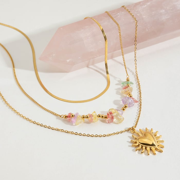 1 Piece Elegant Sun Stainless Steel Gold Color Women's Layered Necklaces h5Picture8