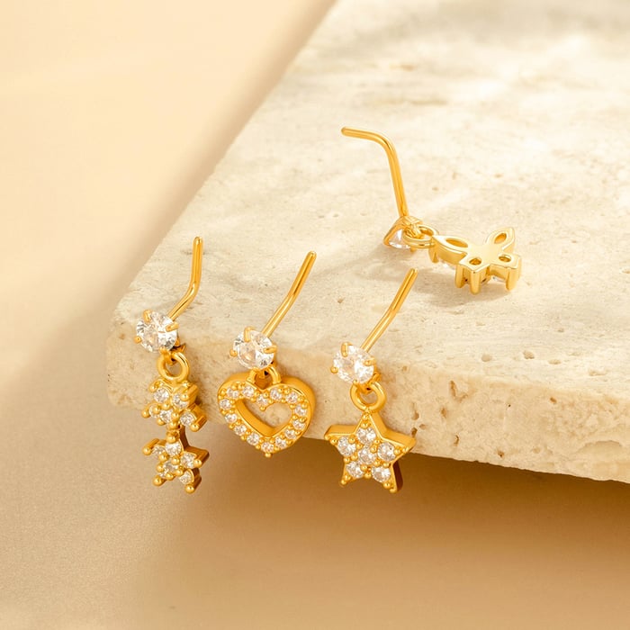 1 Piece Simple Series Simple Heart Copper   Gold Color  Zircon Women's Nose Stud h5Picture3
