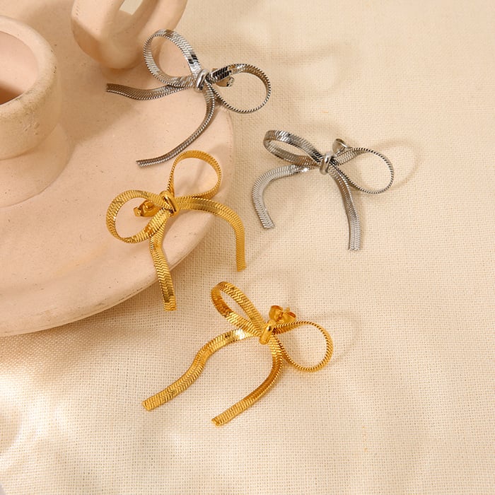 Pendientes de botón de acero inoxidable con lazo dulce y serie romántica para mujer h5Imagen2