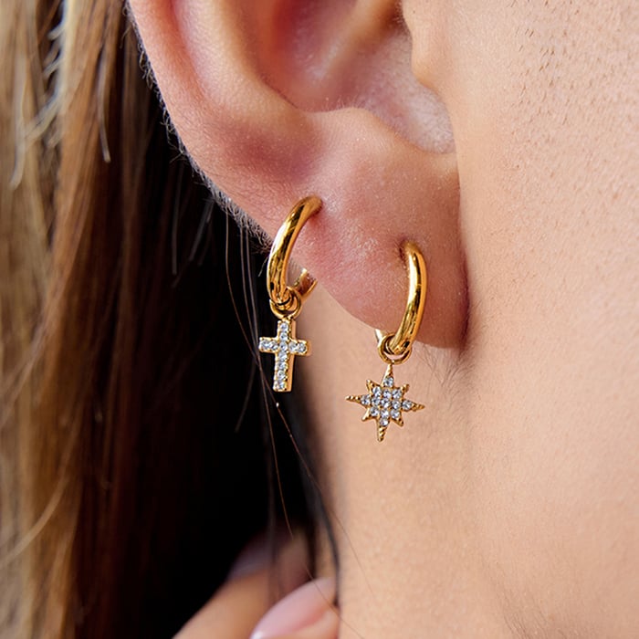 1 Pair Luxurious Series Bear Stainless Steel Gold Color Women's Hoop Earrings h5Picture3