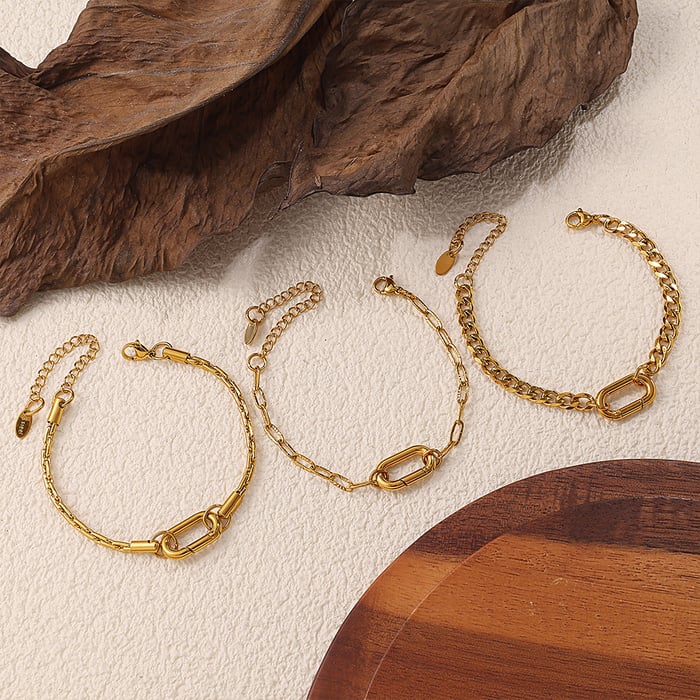 1 Piece Simple Stainless Steel Gold Color DIY Charm Bracelet h5Picture4