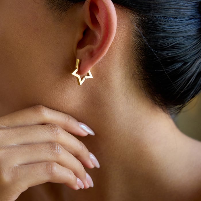 1 Pair Simple Series Classic Star Stainless Steel Gold Color Women's Hoop Earrings h5Picture6