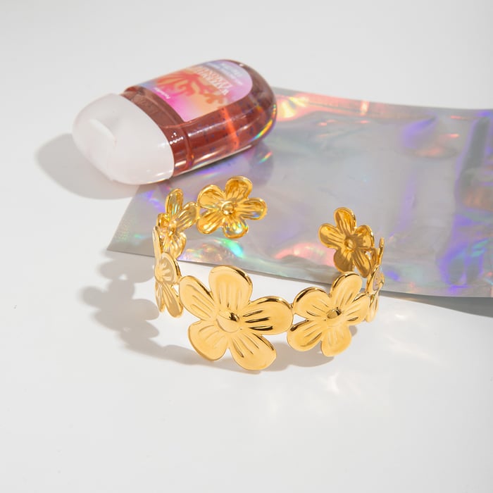 1 Stück Persönlichkeit Blume Edelstahl Gold Farbe Damen Armreifen h5Bild4