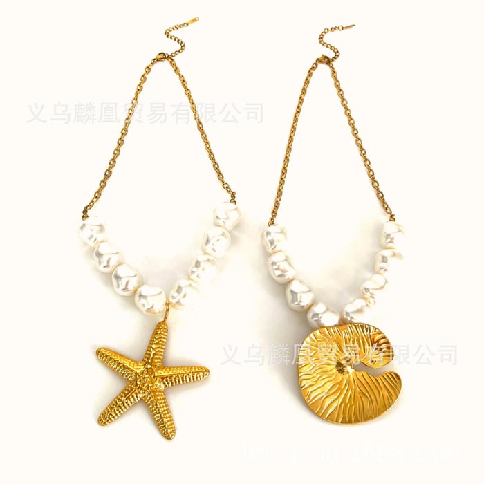 1 Piece Starfish Stainless Steel Gold Color Pendant Necklace h5Picture6