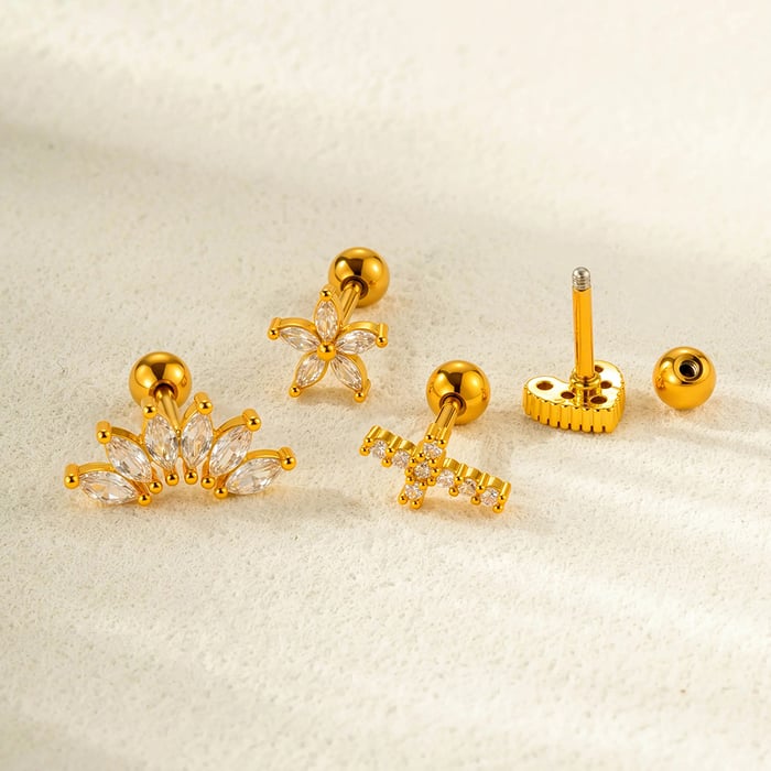1 Piece Copper Gold Color Zircon Piercings Earrings h5Picture3