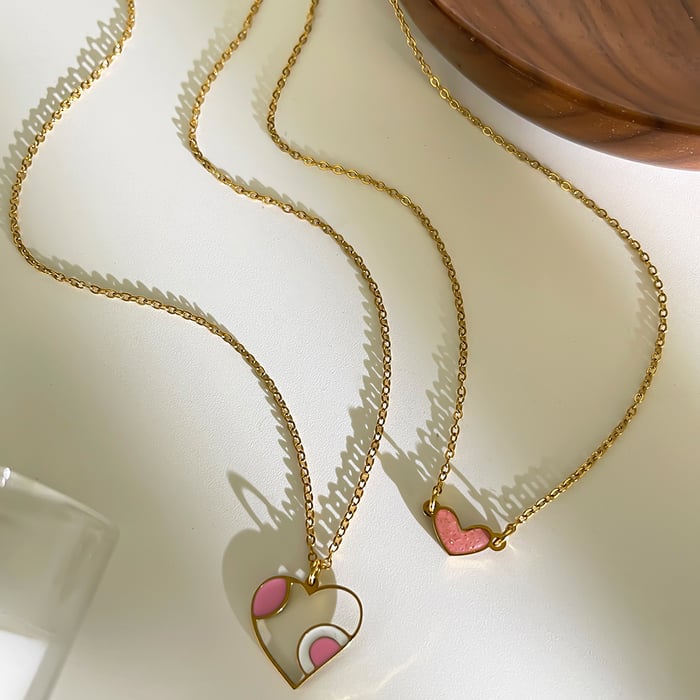 1 Piece Enamel Heart Stainless Steel Gold Color Pendant Necklace h5Picture4