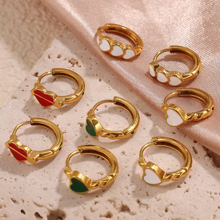 1 Pair Heart Stainless Steel  Gold Color Hoop Earrings h5Picture3