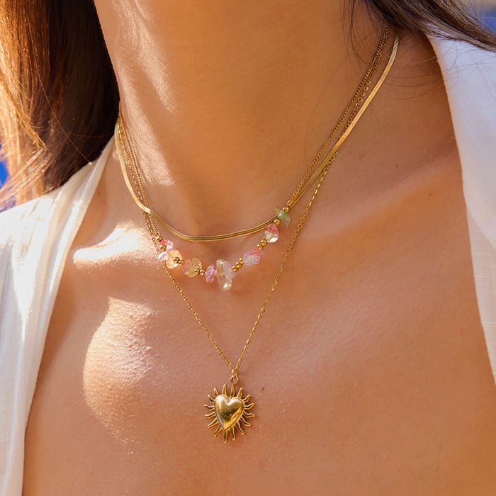 1 Piece Elegant Sun Stainless Steel Gold Color Women's Layered Necklaces h5Picture3