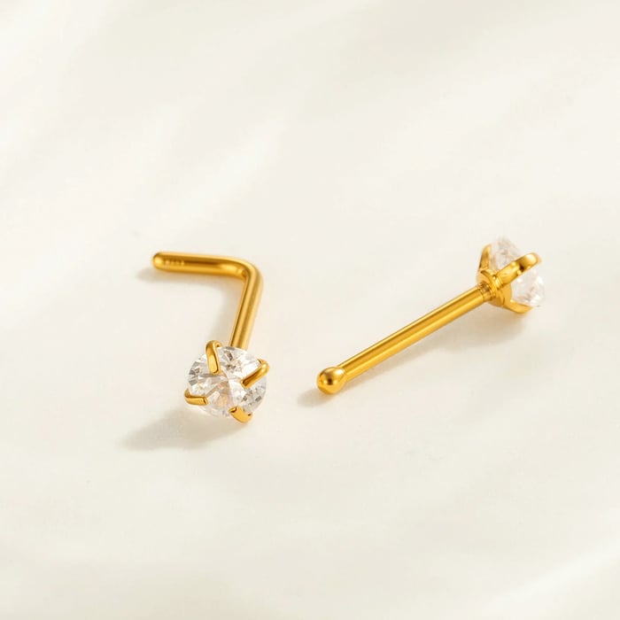1 Piece Fashionable Heart Stainless Steel Gold Color Zircon Women's Nose Stud h5Picture5