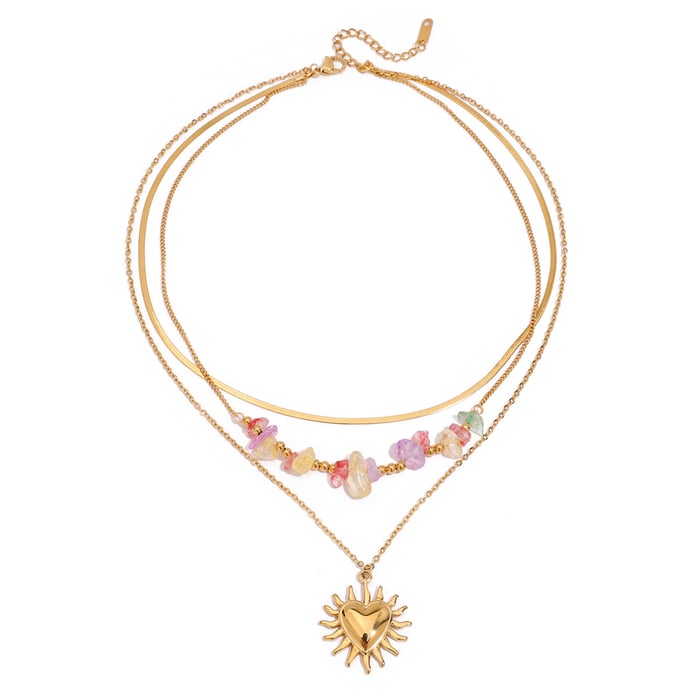 1 Piece Elegant Sun Stainless Steel Gold Color Women's Layered Necklaces