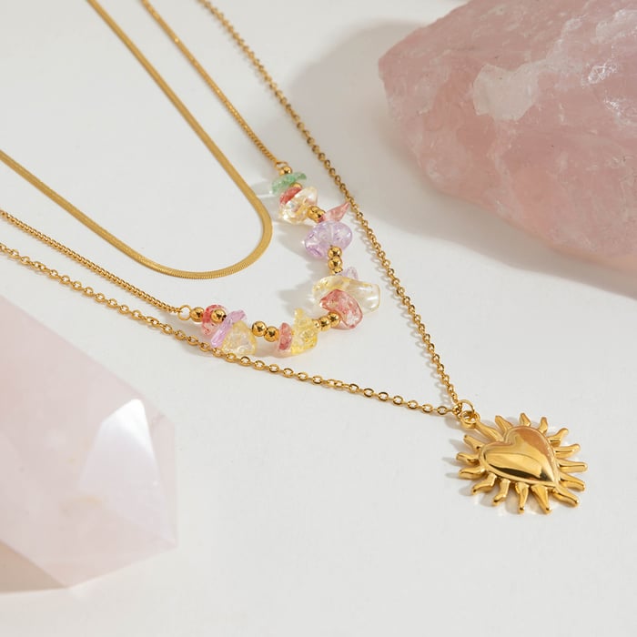 1 Piece Elegant Sun Stainless Steel Gold Color Women's Layered Necklaces h5Picture7