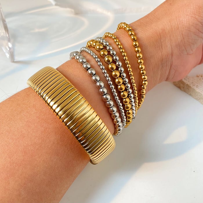 Simple Series Daily Beads Stainless Steel Gold Color Women's  Bracelets Picture2