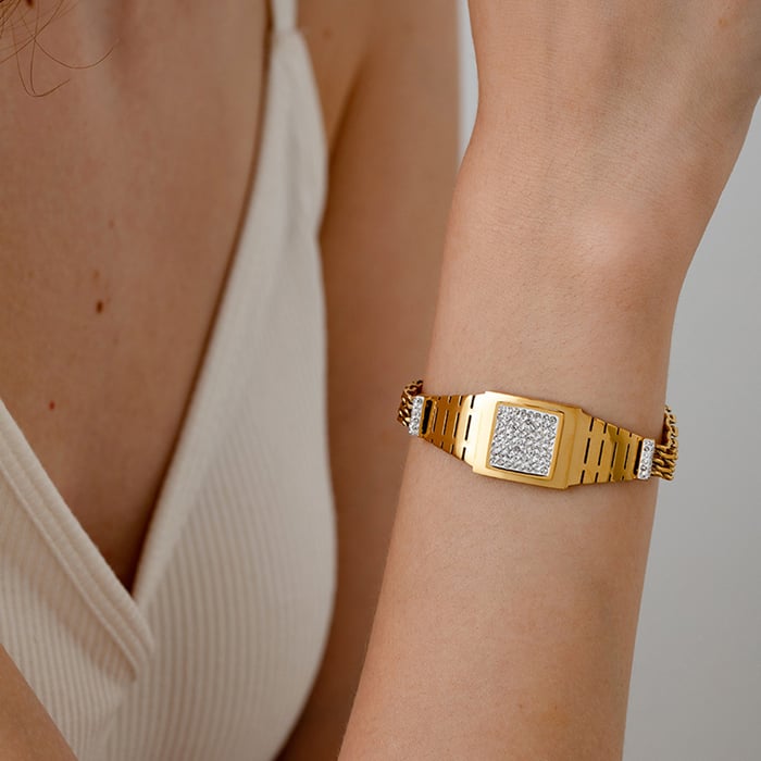 Pulseras de acero inoxidable para mujer con diseño geométrico clásico de la serie Simple h5Imagen2
