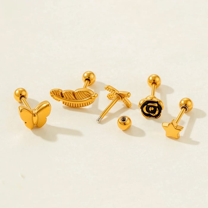 1 Stück Edelstahl Goldfarben Piercings Ohrring h5Bild3
