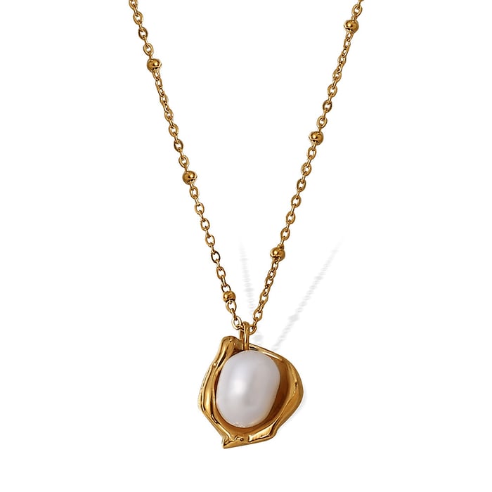 1 Piece Stainless Steel Gold Color Pearl Pendant Necklace h5Picture5