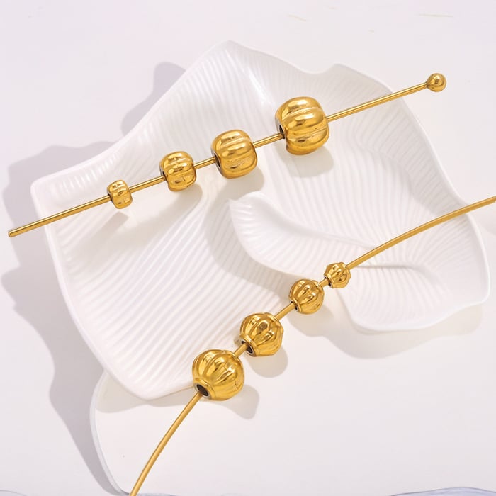 1 Piece Pumpkin Beads Stainless Steel Gold Color Jewelry Charms h5Picture4