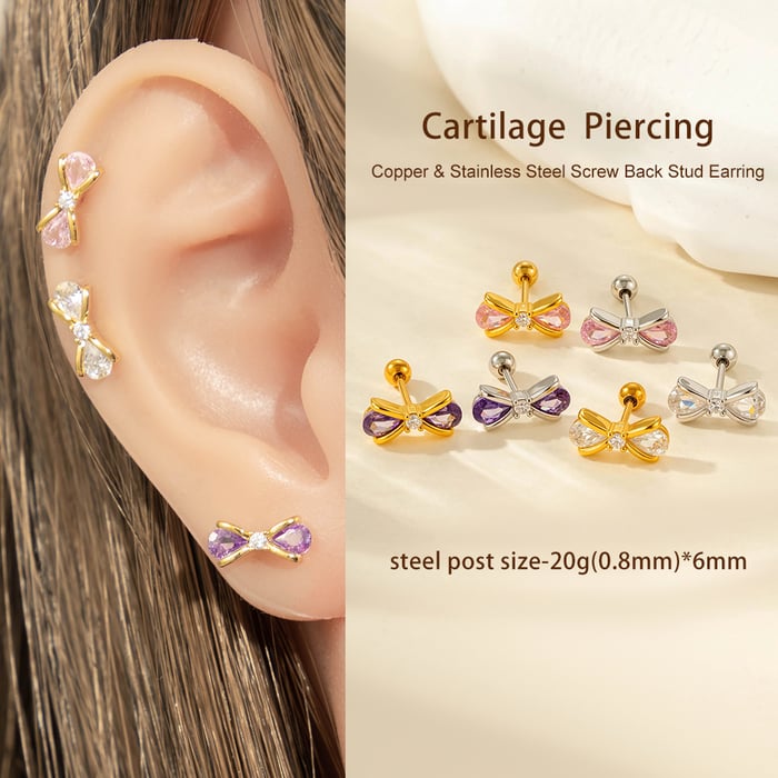 1 Piece Shinning Bow Knot Titanium Steel Zircon Women's Stud Earrings h5Picture5