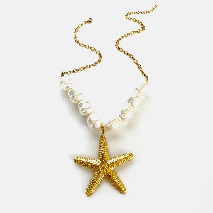 1 Piece Starfish Stainless Steel Gold Color Pendant Necklace