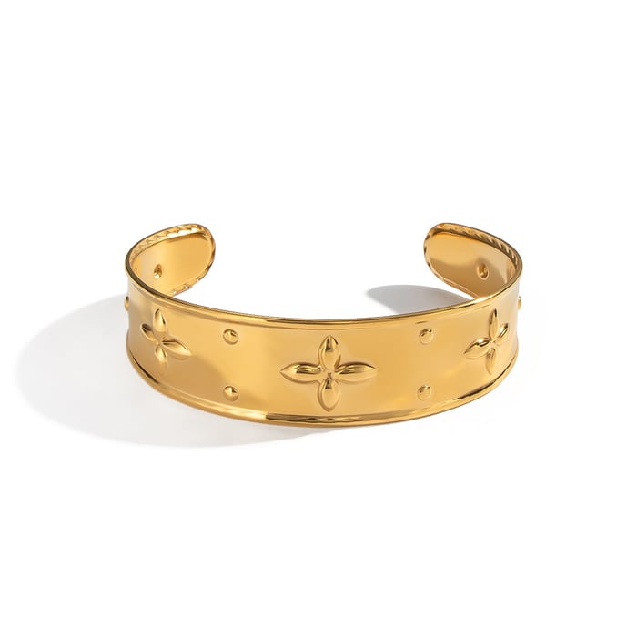 1 Piece Flower Stainless Steel Gold Color Cuff Bracelet h5Picture5